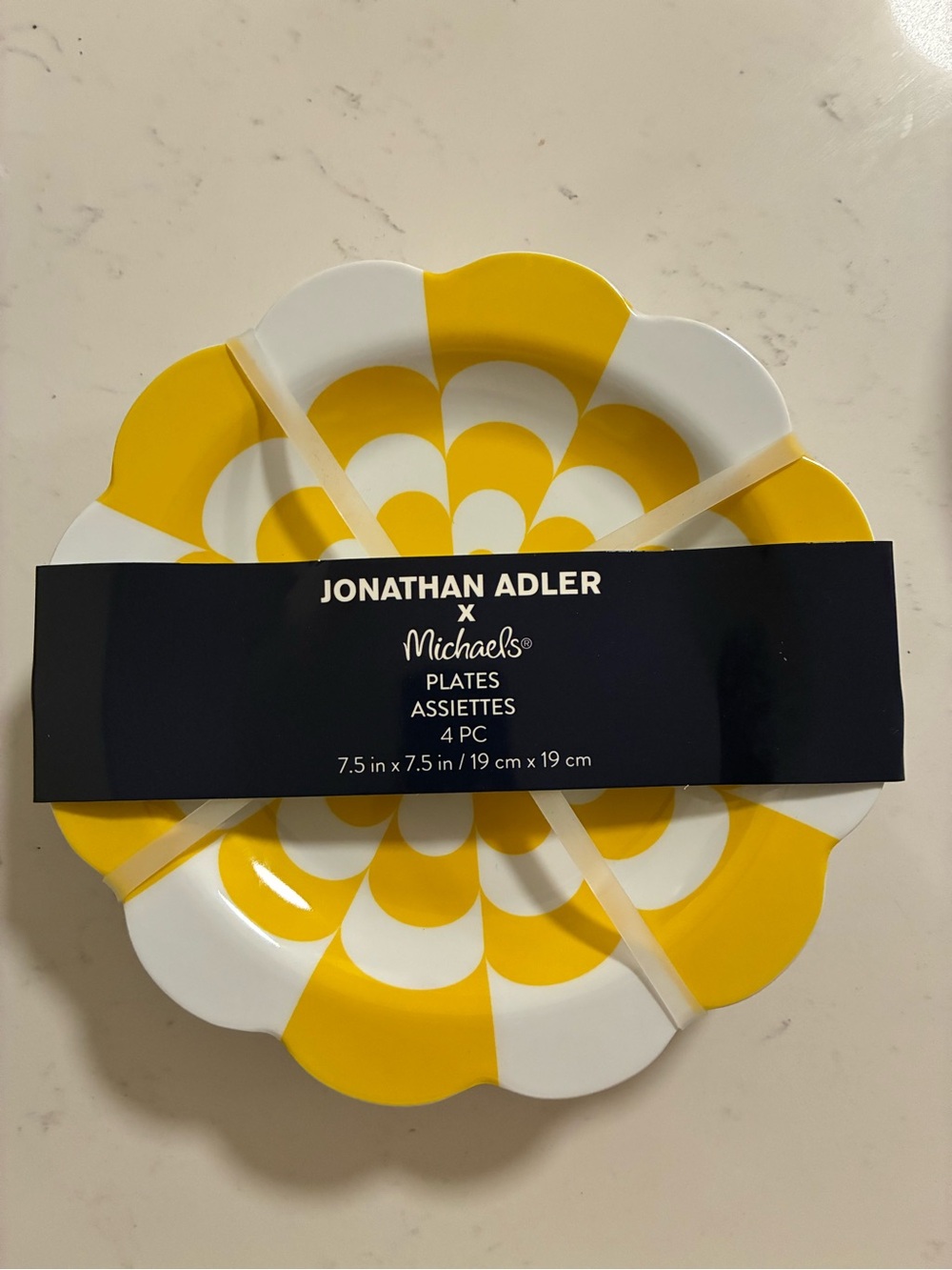 Jonathan Adler Melamine Yellow and White Scallop Plate